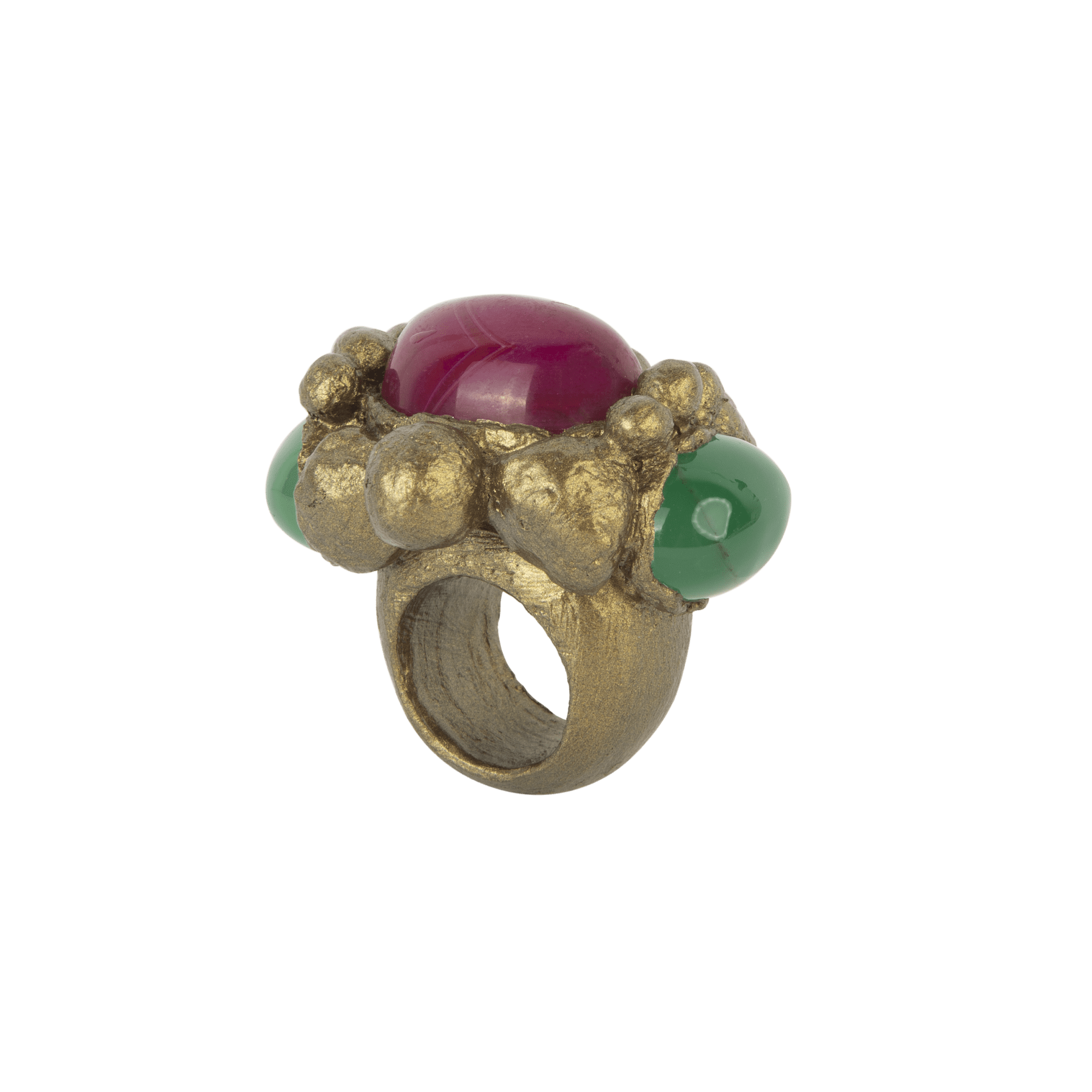Pink green 3-stone ring