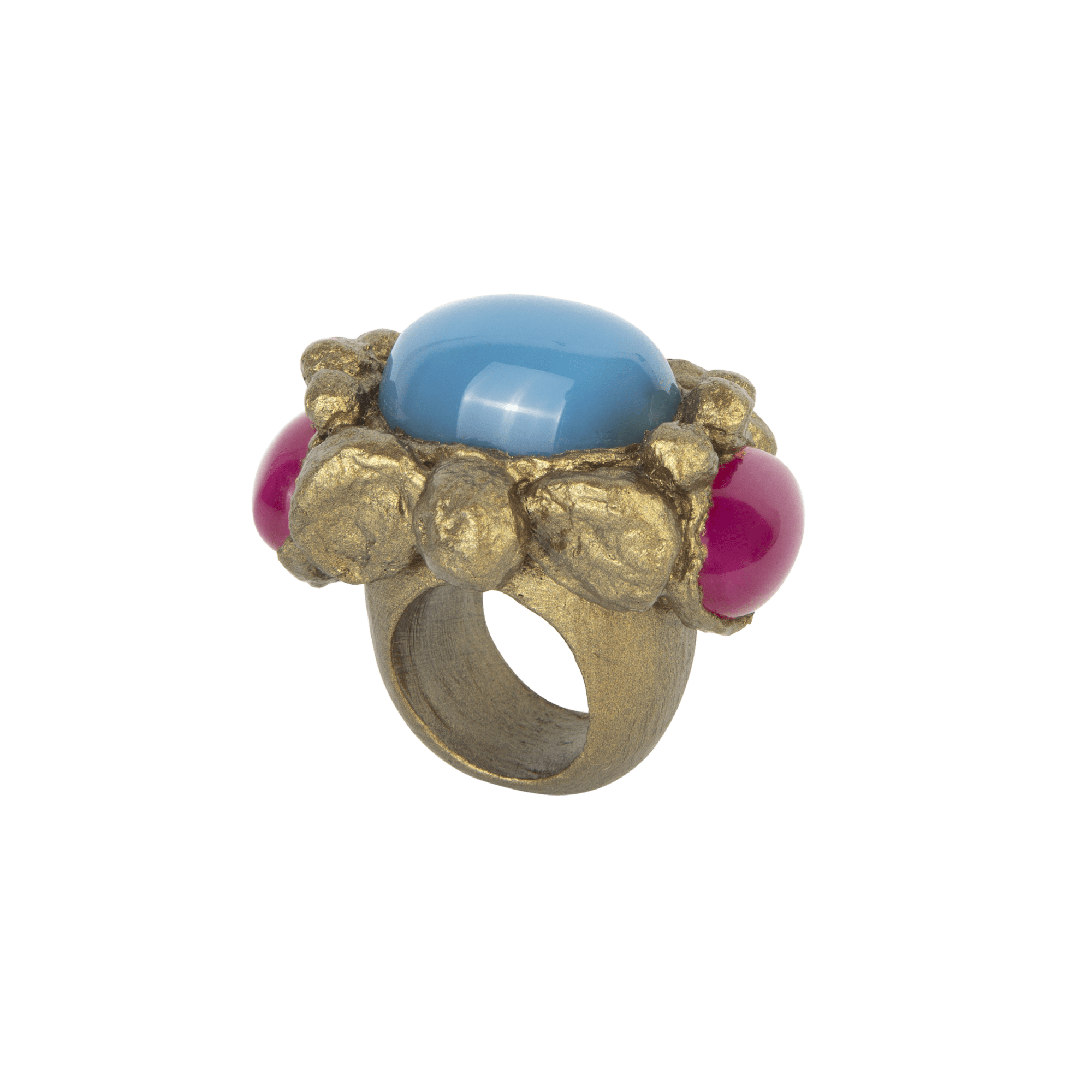 Blue pink 3-stone ring
