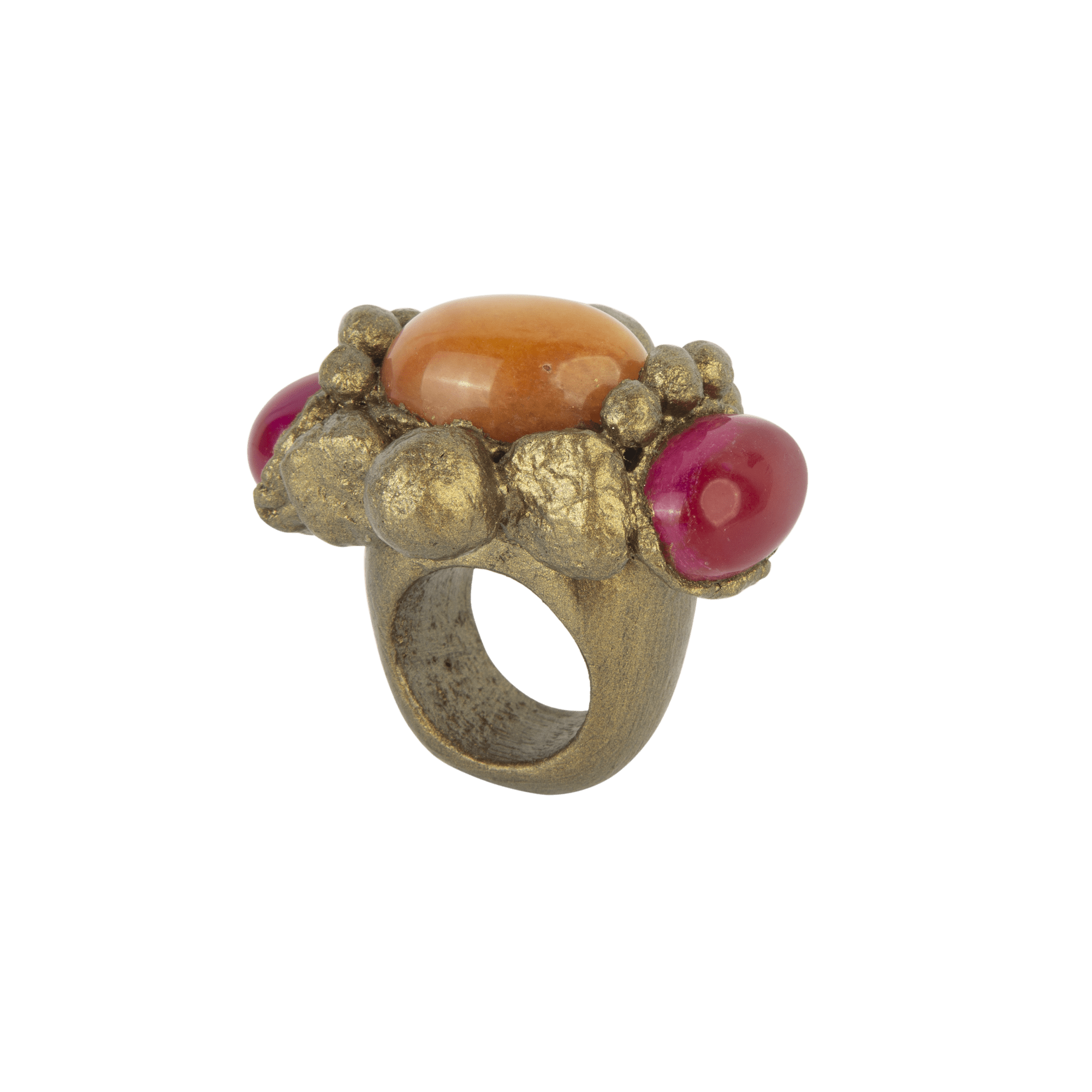 Orange pink 3-stone ring