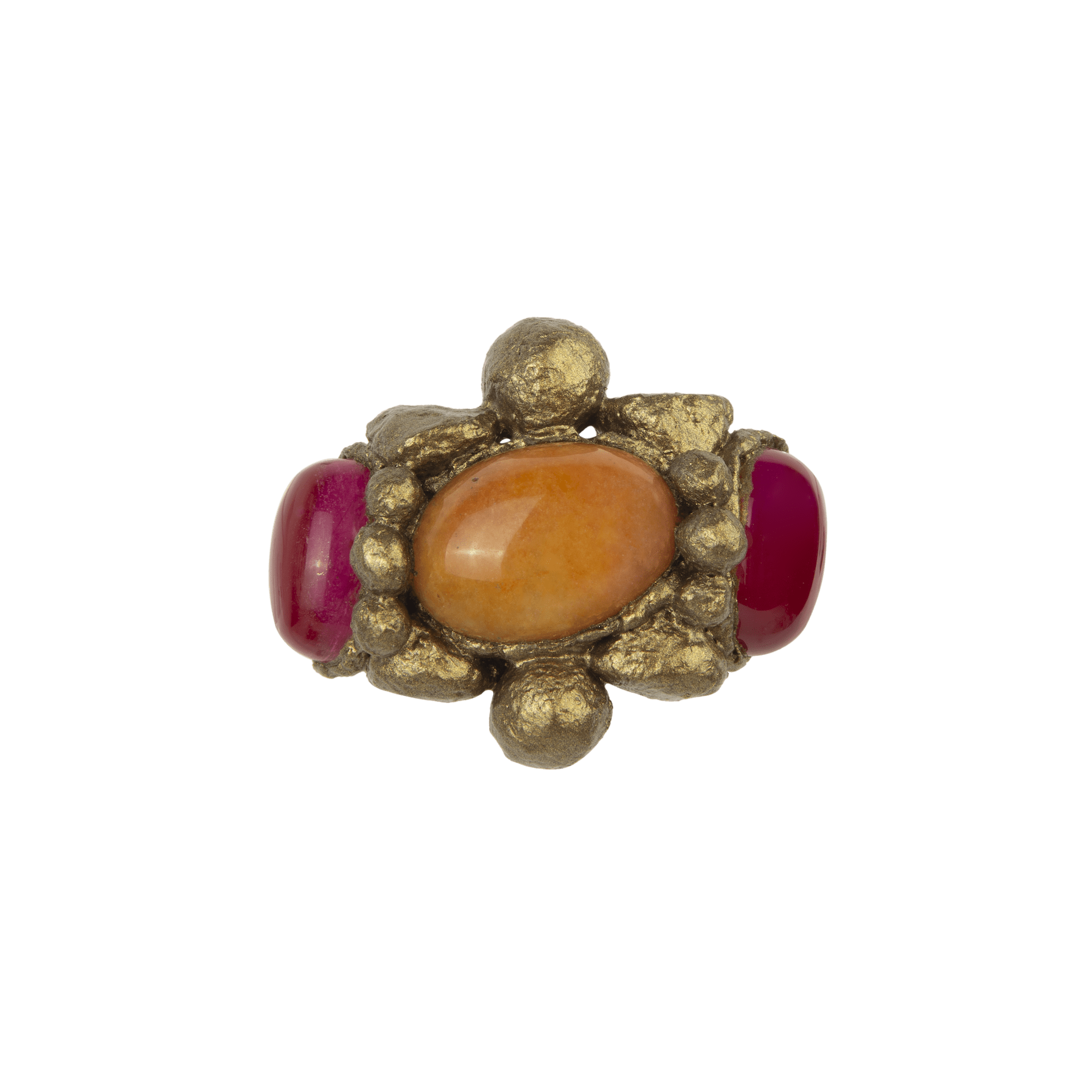 Orange pink 3-stone ring