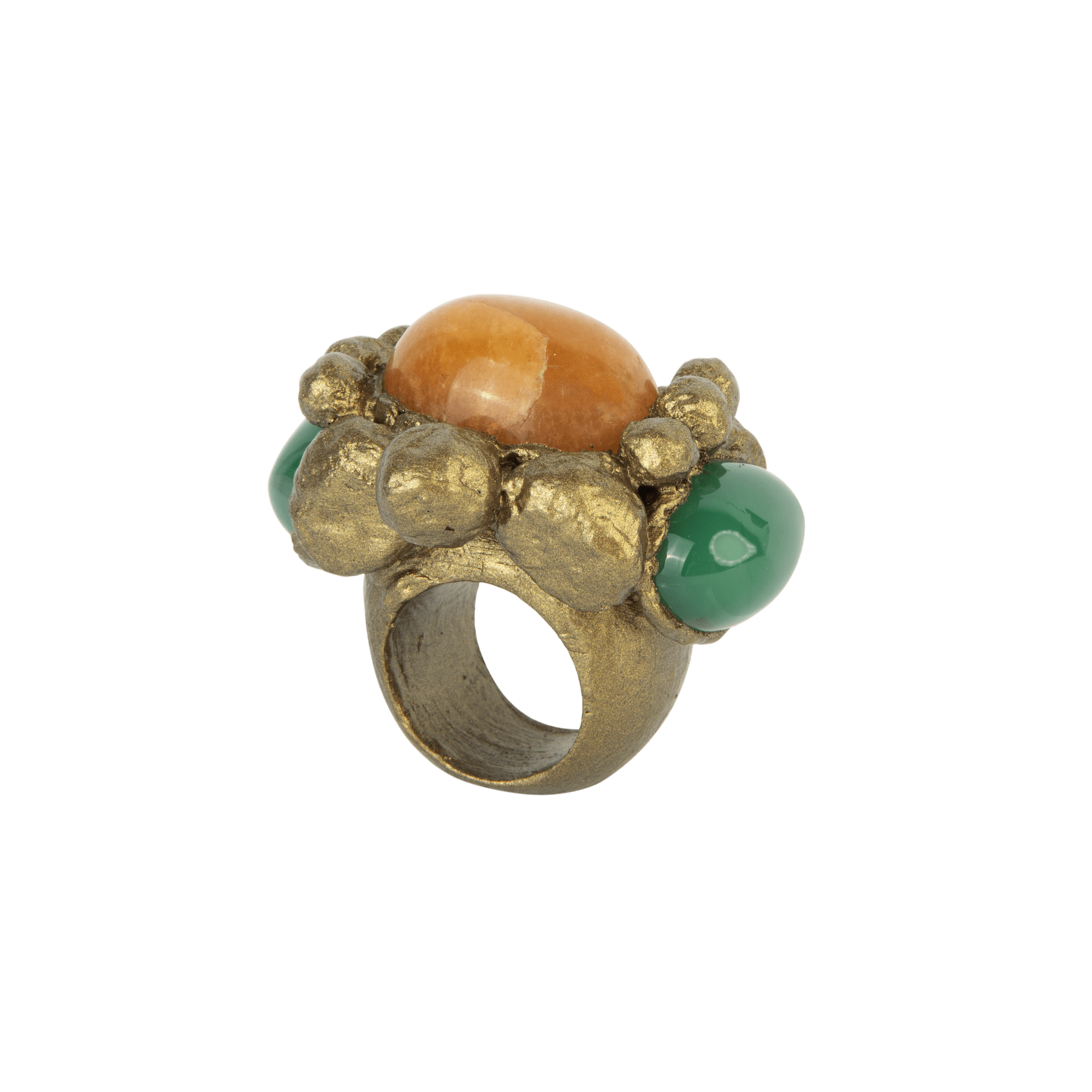 Green orange 3-stone ring